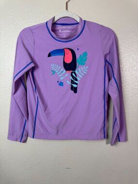 Coolibar Rashguard Youth Large Purple Long Sleeve Swim Shirt Top UPF 50‎ Toucan